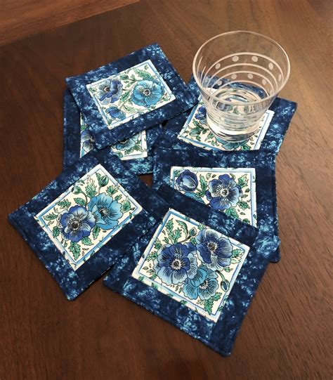 blue and white drink coasters